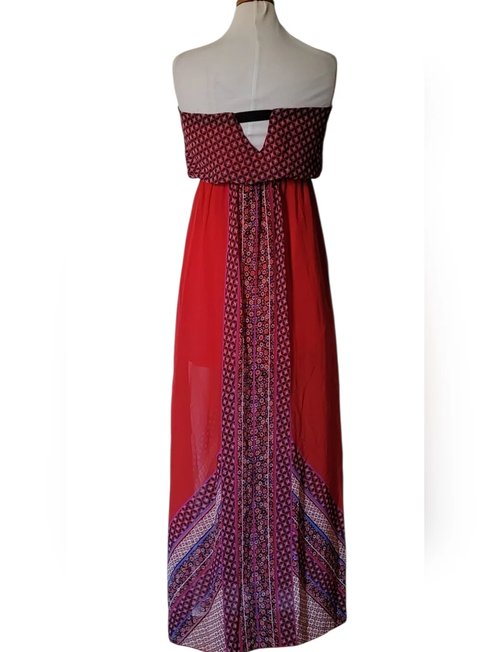 Daytrip Bohemian Sheer Strapless Brunch Ladies Day Out  Vacation Maxi Dress